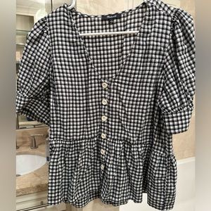 Madewell black and white plaid peplum top